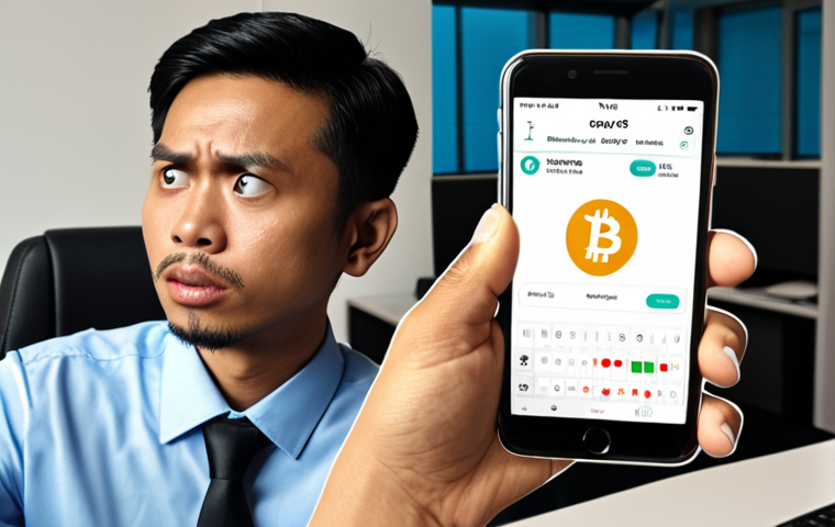 **
A Malaysian individual looking confused while holding a smartphone displaying a cryptocurrency trading app. Overlaid on the image are question marks and a stylized representation of the Malaysian Ringgit (RM) symbol, illustrating the concept of crypto tax confusion in Malaysia. The background should be a modern, minimalist office setting.
**